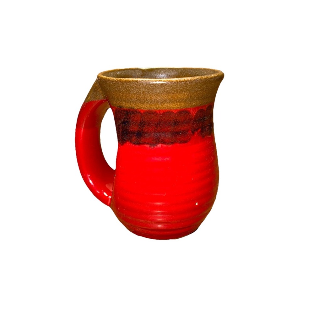 Large Size Red Brown Glazed Coffee‎ Mug Art Pottery Stoneware Thick Handle